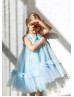 Blue Lace Tulle Flower Girl Dress Birthday Dress